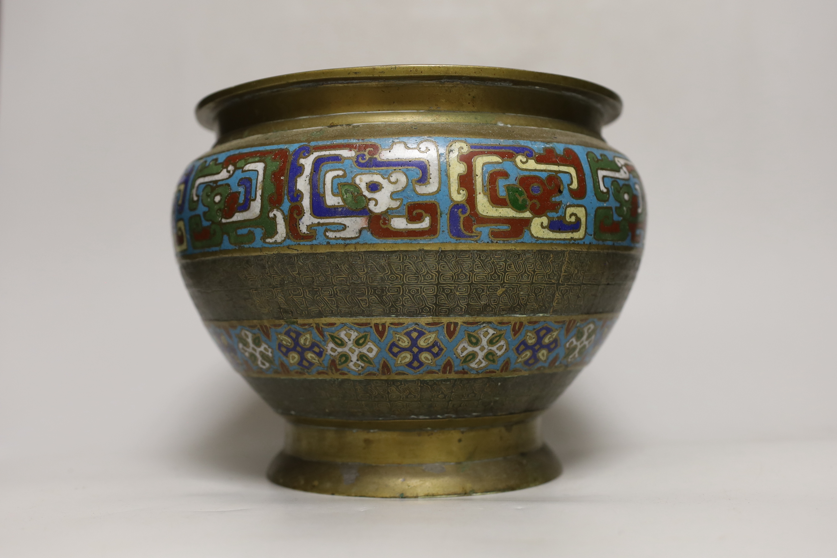 A Japanese champleve enamel and brass jardiniere, 19cm high